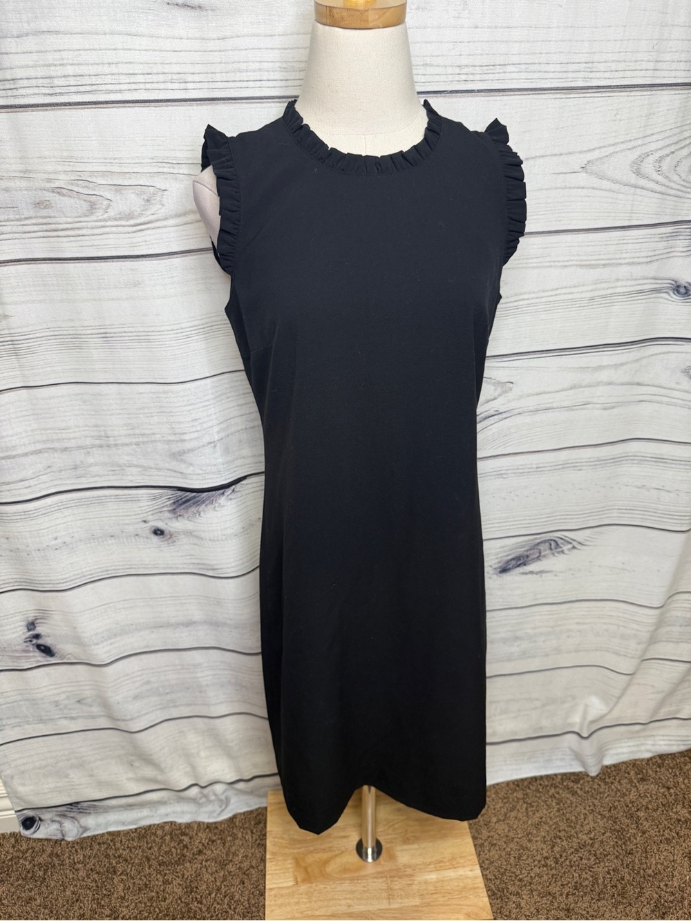 J. Crew Black Ruffle-Trim Sleeveless Mini Dress